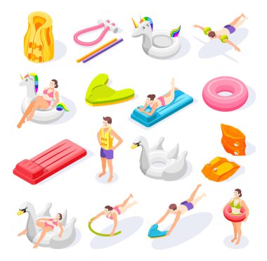 Yüzme Malzemeleri Isometric Simgeleri Ayarları