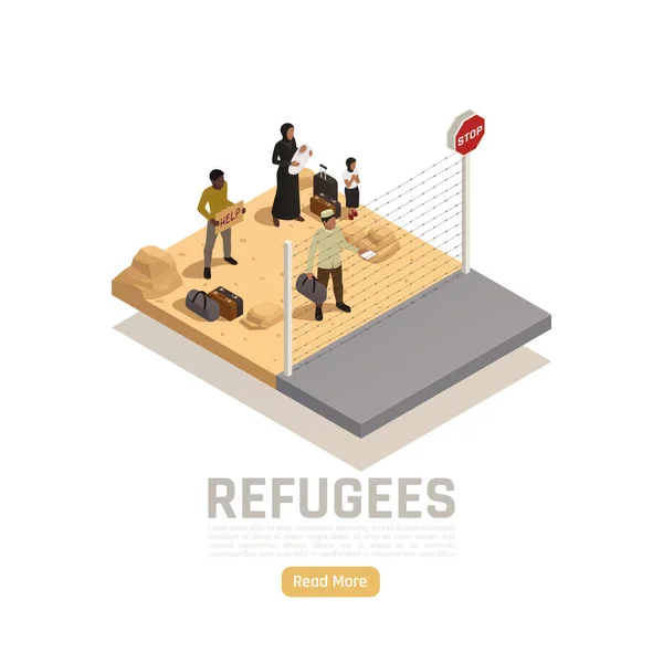 Concepto de diseño isométrico de los refugiados — Archivo Imágenes Vectoriales