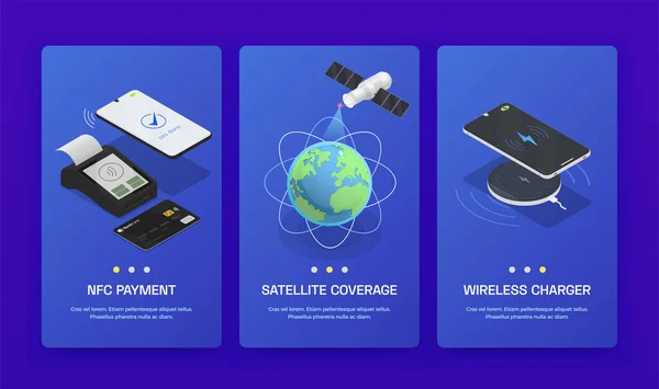 Isometric Wireless Technologies Banner Set — стоковий вектор