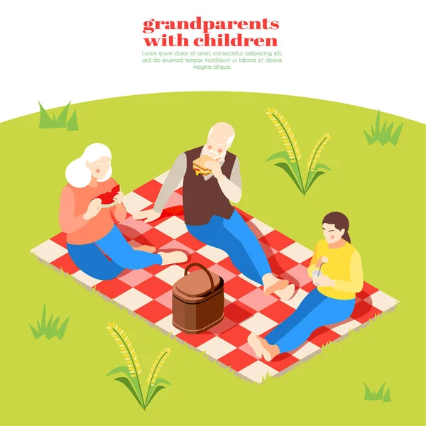 Grandparents And Granddaughter At Picnic — Stock Vector