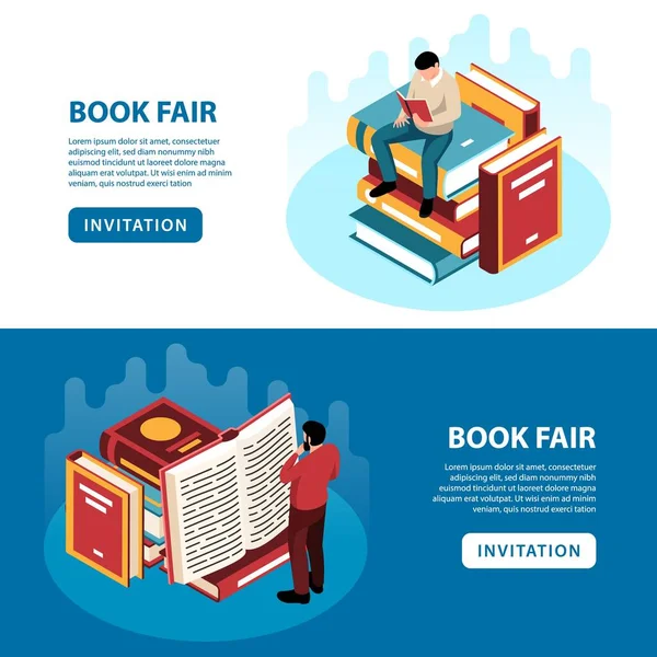 Isometric Book Fair Banners — Stock Vector