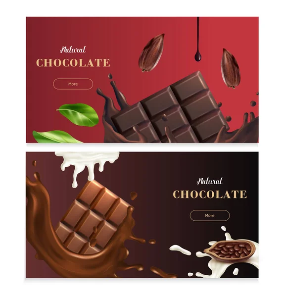 Banners horizontales de chocolate natural — Archivo Imágenes Vectoriales