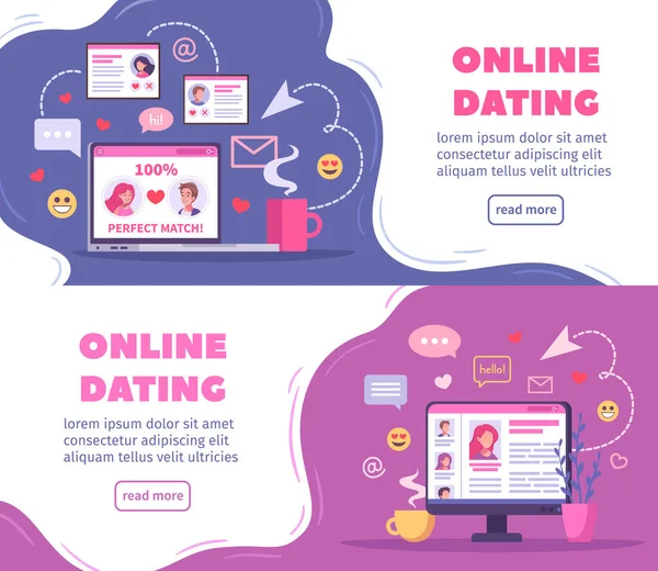 Online Dating οριζόντια banners — Διανυσματικό Αρχείο