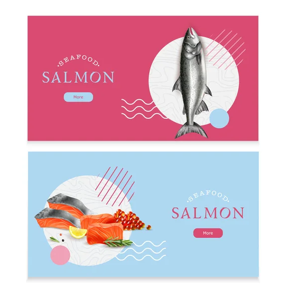 Banners horizontales de salmón — Vector de stock