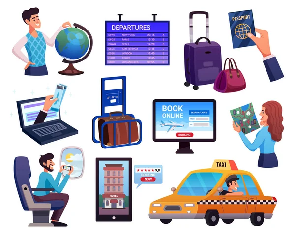 Travel Tourism Booking Icon Set — Vetor de Stock