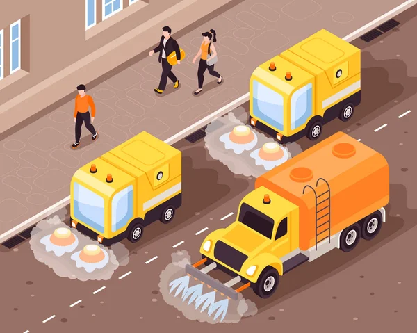 Isometric Road Cleaning Composition — Stock Vector