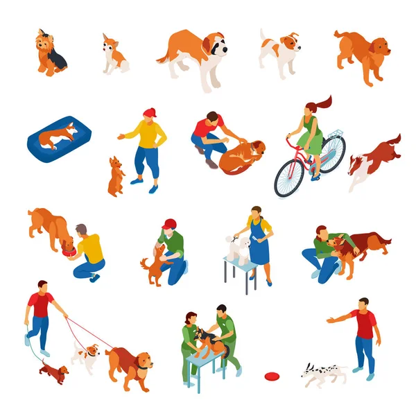 Dog Sitter Isometric Set — Stock Vector