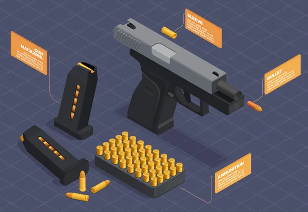 Balles de pistolet Infographies isométriques — Image vectorielle