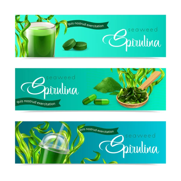 Spirulina Realistic Horizontal Banners — Stock Vector