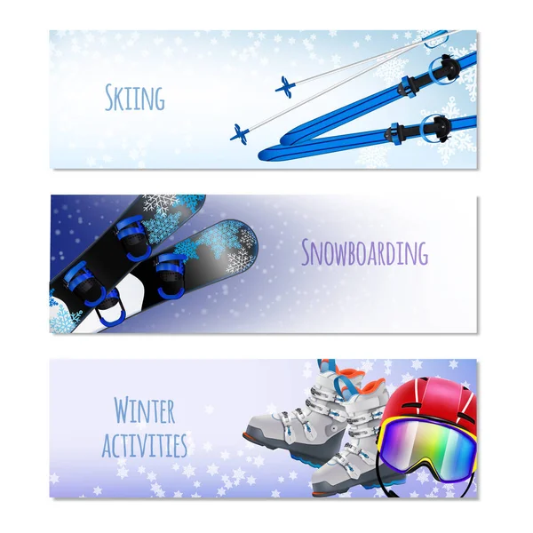 Atividades de Inverno Banners Realistas — Vetor de Stock