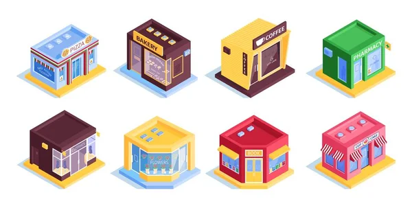 Colourful Shops Isometric Set — Stock Vector