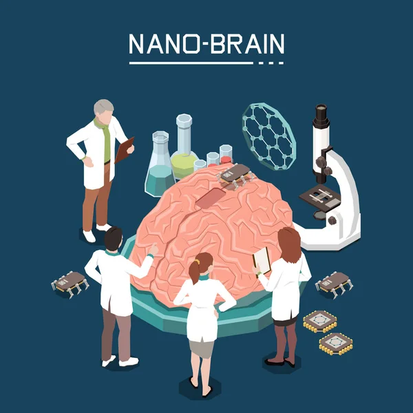 Nanotechnologia Brein Skład izometryczny — Wektor stockowy