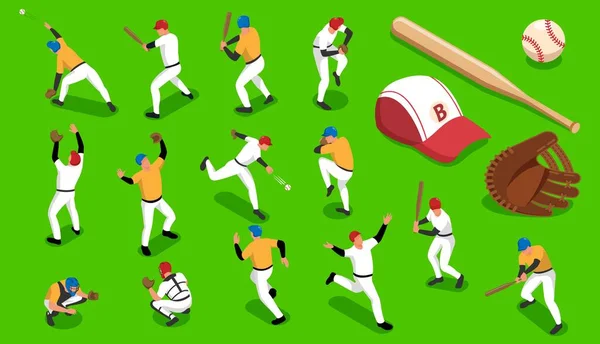Juego de béisbol isométrico — Vector de stock