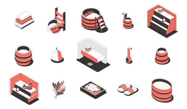 Sauna Spa Isometric Icons Set — Stockový vektor