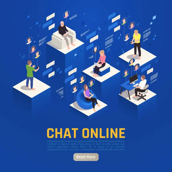 Chat Online Isometric Background — Stock Vector