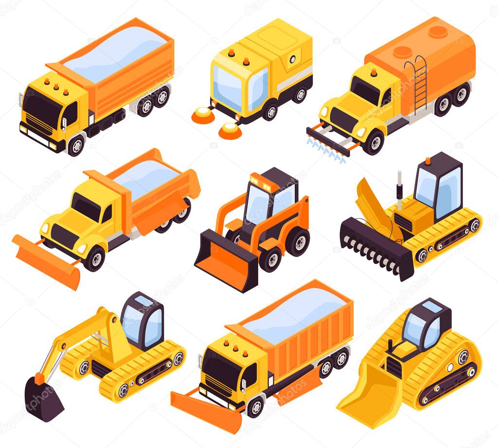 Street Cleaning Vehicles Isometric Set 