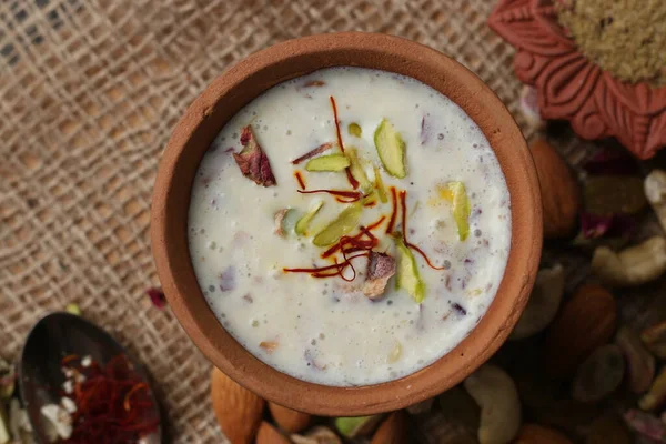 Thandai is Traditional Indian Cold beverage popularly served during Holi. (Holi Food Concept)