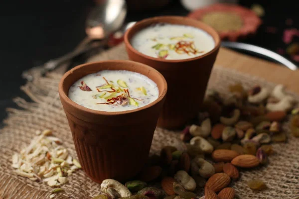 Thandai is Traditional Indian Cold beverage popularly served during Holi. (Holi Food Concept)