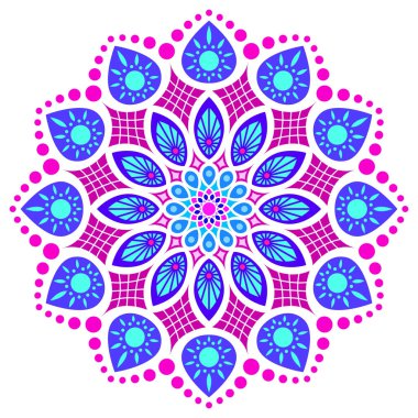 mavi, pembe ve mor yuvarlak simetri deseni, mandala, rozet