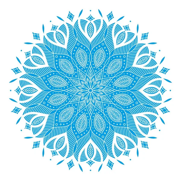 Opera d'arte vettoriale simmetrica rotonda blu e bianca. mandala modello — Vettoriale Stock