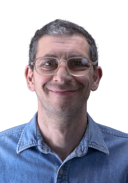 Retrato Hombre Mediana Edad Sonriente Con Una Cara Posicionamiento Con — Foto de Stock