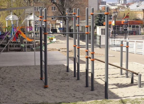 Children's playground is closed. Ban on children 's playgrounds. Prevention of coronavirus COVID-19. The fight against the virus. No children on the Playground in the yard.