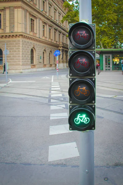 Traffic lights for bicycles with the green light on in Vienna