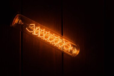 One pendant burning light bulb for interior decor.
