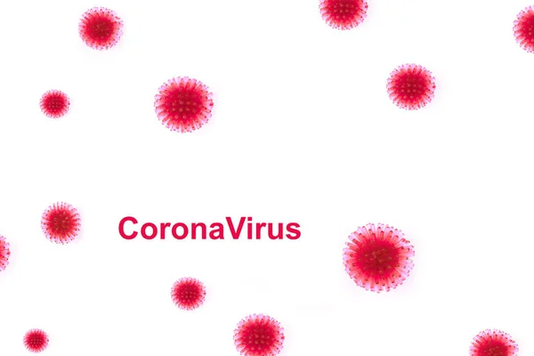 A coronavírus-fertőzés egyik törzsének kivonatos modellje vörös szöveggel. — Stock Fotó