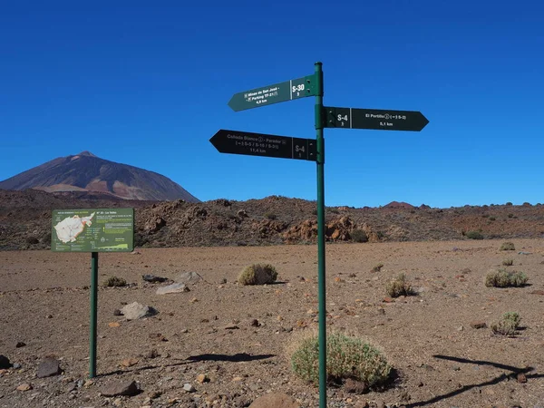 Footpath signs at a crossing of trails in the Teide National Park, Tenerife