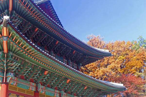 Färgat tak på en pagoda i Seoul — Stockfoto