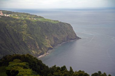 Azores takımadasındaki Atlantik Okyanusu 'ndaki yeşil uçurum.