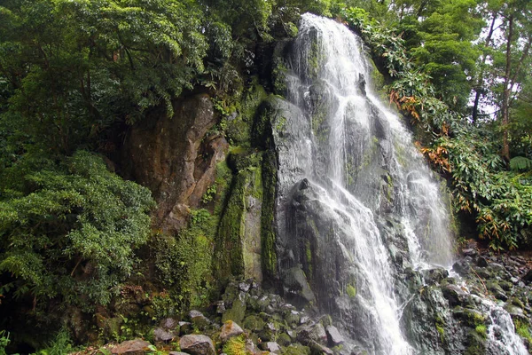 Impressing waterfall in the green nature of Azores islands — Stock Photo, Image