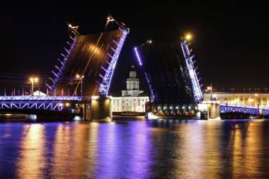 Saint Petersburg Köprüsü bir yaz gecesi açılıyor.