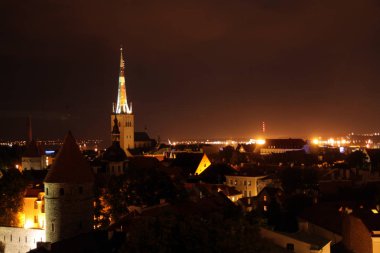 Orta Çağ 'ın tarihi Tallinn silueti renkli evlerle dolu.