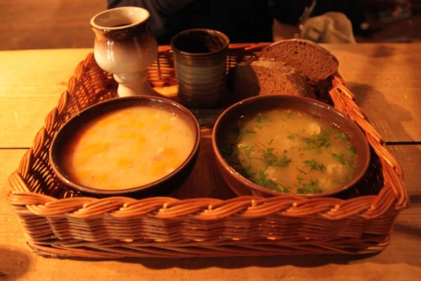 typical Baltic soups with hand made cups