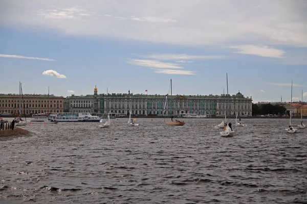 The Hermitage with the river and the sail boats — ストック写真