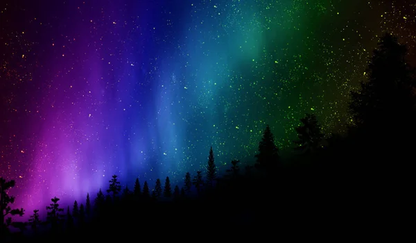 Aurora Borealis Noite Acima Montanha Noite Estrelada Imagens De Bancos De Imagens