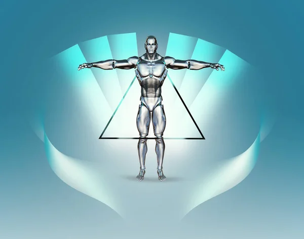 Kolları açık bir Cyborg, fütürist.