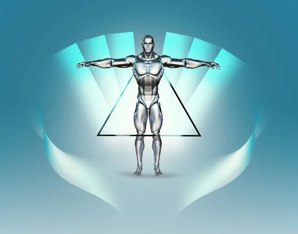 Cyborg Com Braços Estendidos Futurista Imagens De Bancos De Imagens