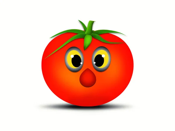Illustration Drôle Tomate Sur Fond Blanc — Photo
