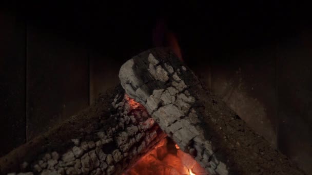 Logs Branden Open Haard Van Een Huis Brand Haard — Stockvideo