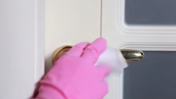 Cleaning Door Handles Disinfecting Cleaning Surfaces Became Necessity Confinement — Stock Video