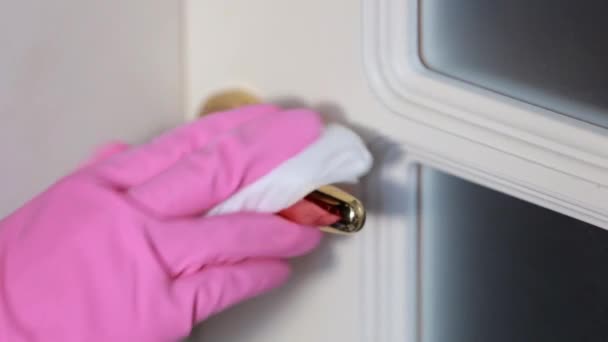 Cleaning Door Handle Disinfecting Wipe Prevent Covid Coronavirus — Stock Video