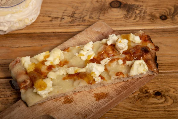 Rectangular Homemade Slice Fig Jam Pizza Wooden Table Italian Food — Stock Photo, Image