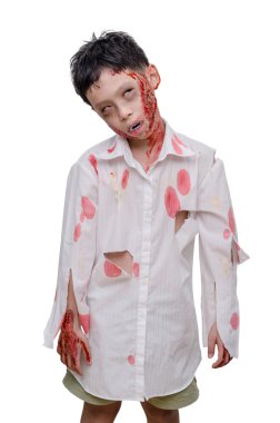 zombi makyaj ve kostüm üzerine beyaz çocuk