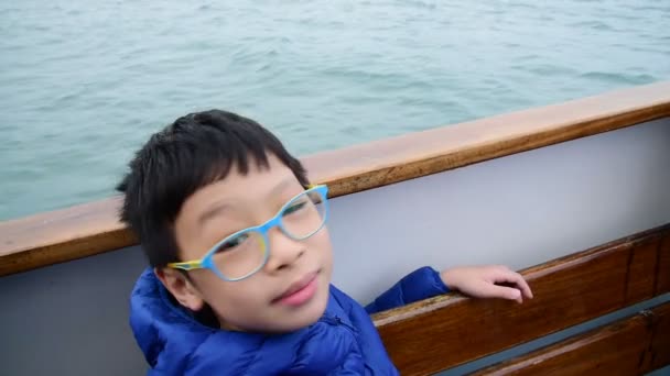 Young boy on the ship — Stock Video