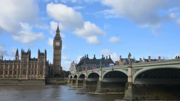 Big Ben Σπίτια Του Κοινοβουλίου Και Γέφυρα Του Λονδίνου Χρονική — Αρχείο Βίντεο