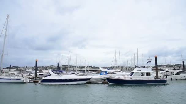 Dolly shot of sail boat port — Stock Video