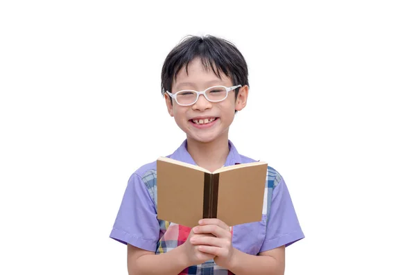 Διαβάζοντας ένα βιβλίο σε ένα λευκό αγόρι — Φωτογραφία Αρχείου